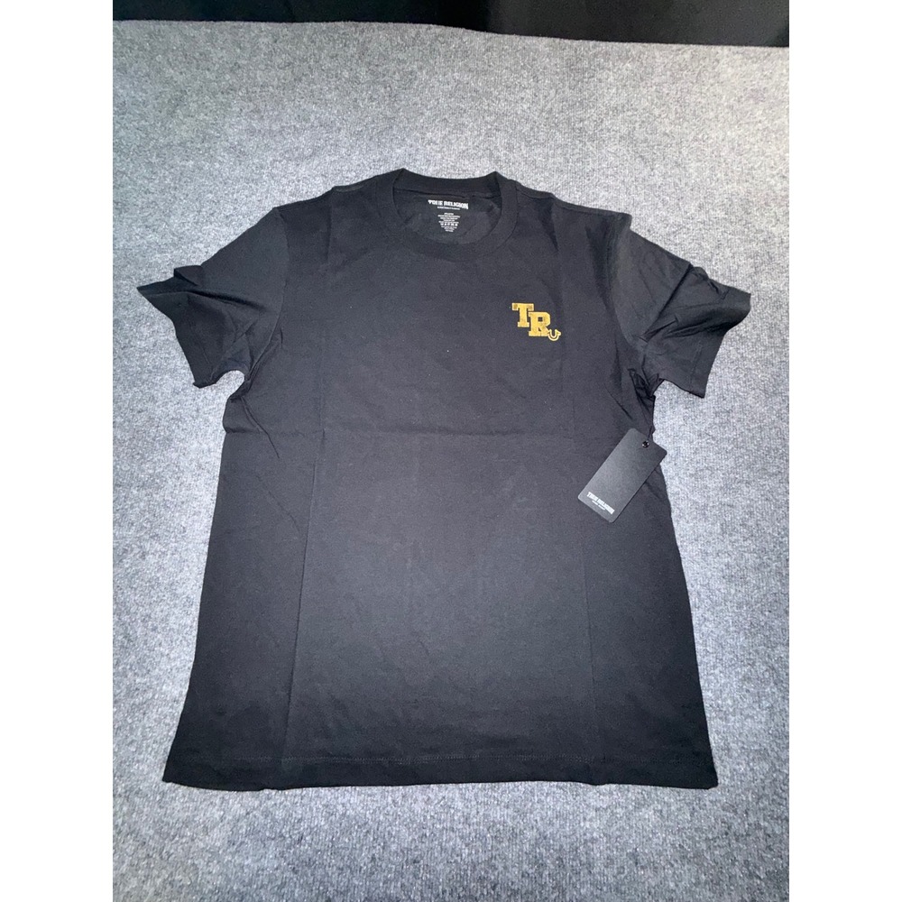 True Religion Mens Black Gold Foil TR Logo T-Shirt XL NWT 703311